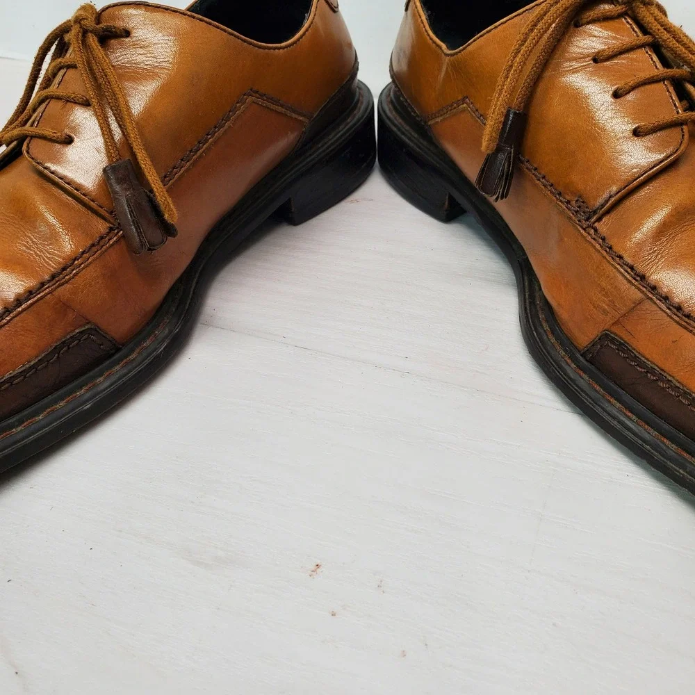 Stacy Adams Mens Tan Leather Oxford Dress Shoes Italy Size 7.5 Medium